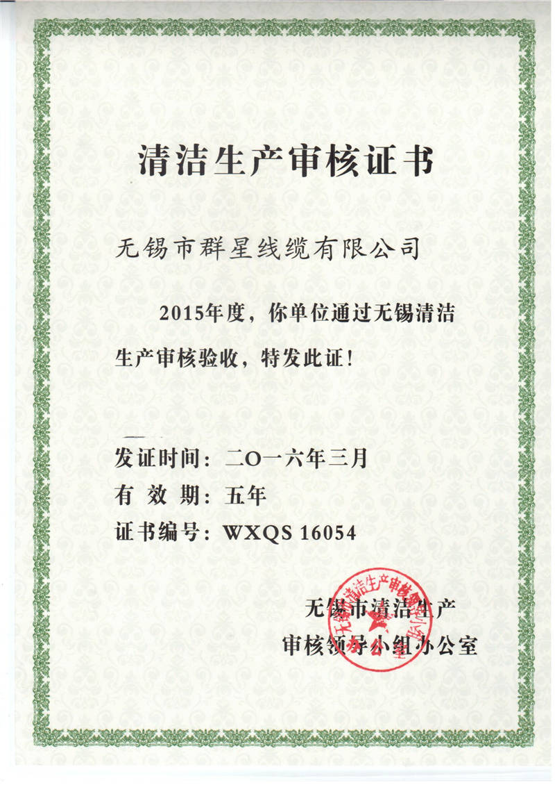 Cleaner Production Audit Certificate
